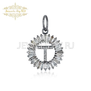 Colgante de plata del alfabeto Baguette & Diamond, colgante inicial Baguette Diamond T, colgante de plata colgante unisex, 925Silver Initial Charms-16MM
