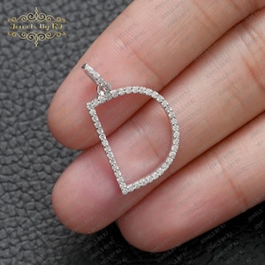 14K White Gold Diamond Initial Pendant, Personalised A-Z Charm Pendant Jewelry, Alphabetical Diamond Initials, Pave Diamond Pendant