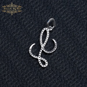 14K Solid White Gold Diamond Initials, Diamond Cursive 