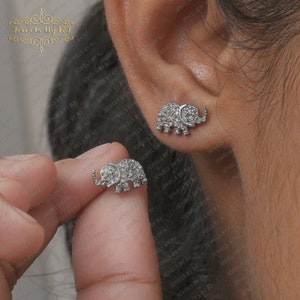 Pave Diamond Elephant Stud Earring, 925 Silver Gold Plated Stud Earring, Silver Diamond Earring, Pave Diamond Earring, Pave Diamond Jewelry