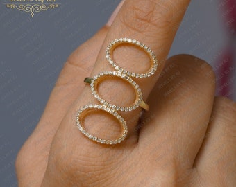 Bague en or massif diamant blanc 14K, bague en or pavé de diamants, bague de concepteur de diamants pavés, bague en diamant en or jaune massif, bague en or jaune 14K