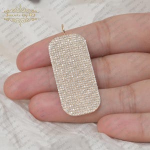 White Diamond Gold Dog-Tag Pendant, Pave White Diamond Dog-Tag Pendant, 14K Solid White Diamond Dog-Tag Pendant Jewelry, 14K Gold Dog-Tag