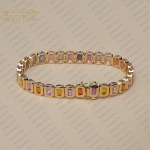 Multi Sapphire Gold Bracelets, 14K Solid Yellow Gold Multi Sapphire Bracelet, Sapphire Gold Bracelets, 11.54 CTW Multi Sapphire Bracelet