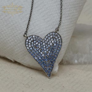 Blue Sapphire Heart Silver Pendant & Necklace, Blue Sapphire Pendant, Blue Sapphire Pendant, Pave Diamond Jewelry, Sapphire Heart Pendant