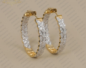 14K Gold Diamond Hoop Earrings: 38mm Yellow Gold, Double Cutsolid gold earringsgift for her