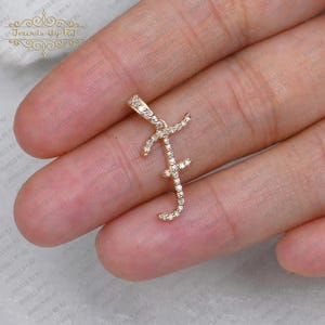 Colgante inicial de plata y oro con diamantes pavé, colgante de letra con diamantes, colgante inicial F en plata 925, colgante inicial del alfabeto con diamantes en plata