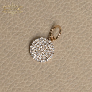 14K Solid Pave Diamond Disc Pendant, 14K Solid Gold Diamond Disc Charm, 10 MM Gold Diamond Pendant, 10 MM Gold Diamond Disc Pendant Jewelry