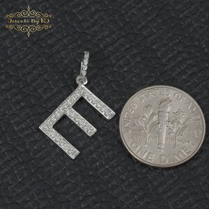 14K Solid White Gold Initial Pendant, White Diamond E Initial Pendant ...