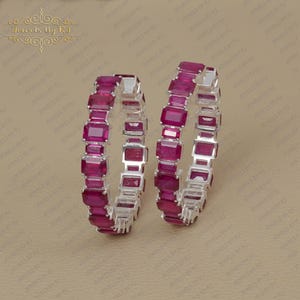 Ruby Hoop 925 Silver Earrings, White Rhodium Silver Hoop Earring, Lab Grown Ruby Hoop Earring, Gemstone Hoop Earrings, Silver Hoop Earring