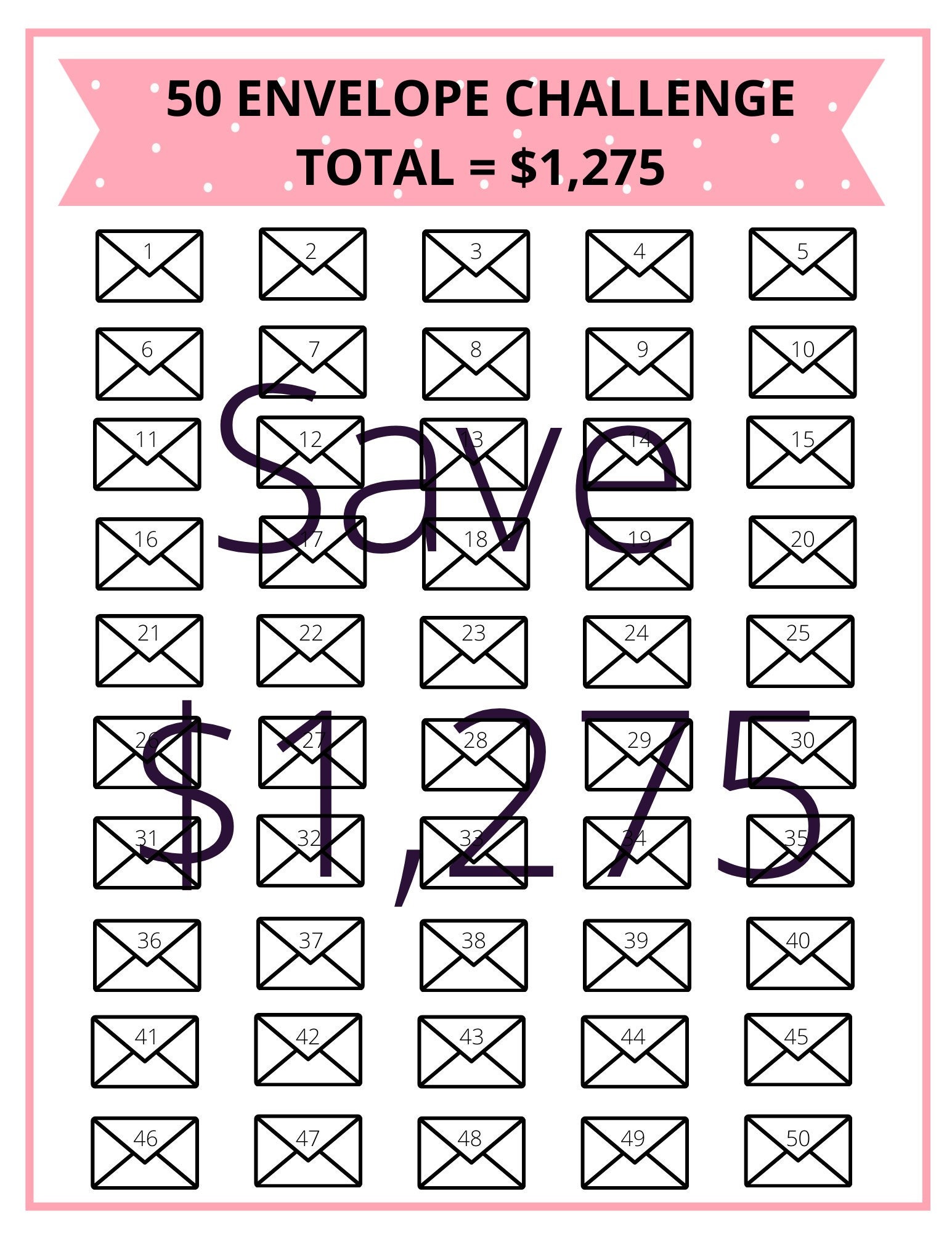 50 Envelope Challenge Free Printable Printable World Holiday