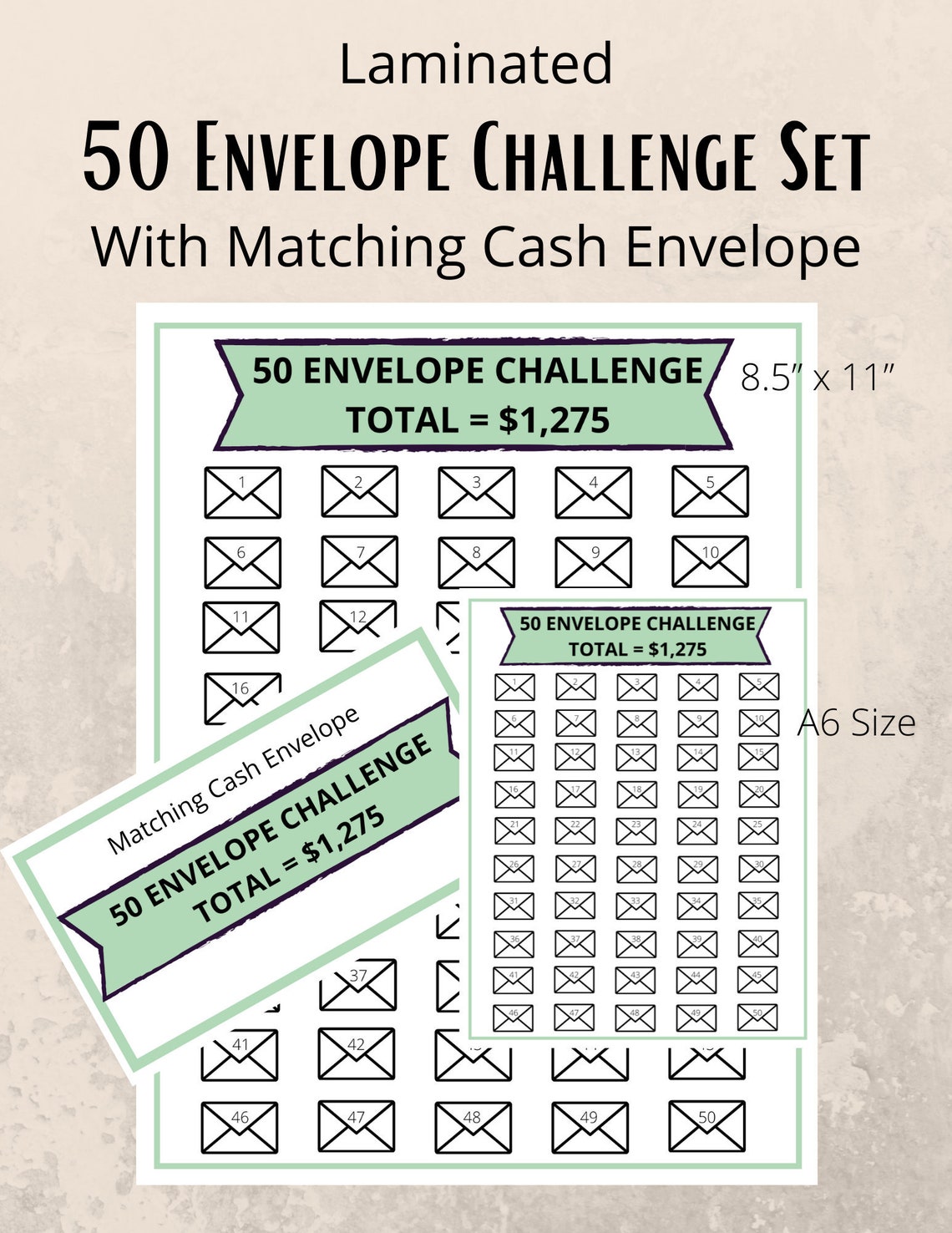 50 Envelope Savings Challenge Laminated Savings Trackers & Etsy