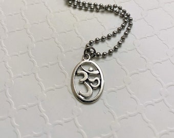 Silver Om Charm Necklace on Steel Ball Chain, Om Charm, Yoga Charm, Silver Om, Necklace for Her, Yoga Jewelry, Yoga Om Charm, Om Necklace