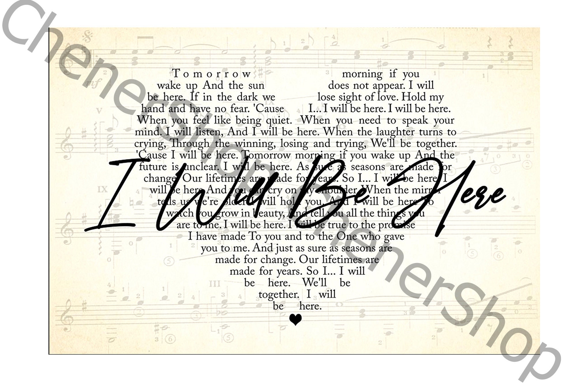 I Will Be Here Lyrics Digital File Song Lyrics PNG Love | Etsy