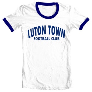 Luton Town Football Club White Ringer with Navy Logo and Collar & Cuffs LTFC
