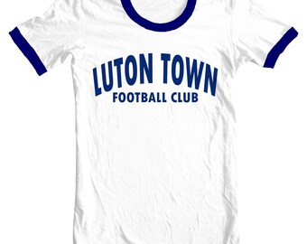 Luton Town Football Club White Ringer with Navy Logo and Collar & Cuffs LTFC