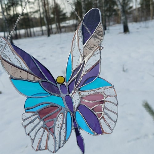 Flying Butterfly Stained Glass Nevertheless Window Etsy