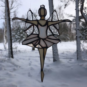 White Lady ballerina stained glass work, dancing queen, gift for her/him, suncatcher gift, homemade art decor