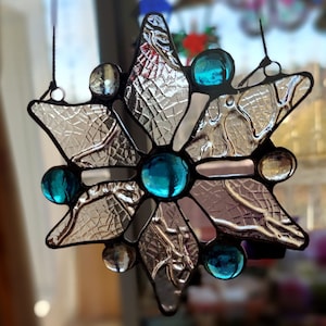 5 PIECES OF snowflakes- stars stained glass | Christmas ornaments | personalized decor | christmas tree decor | modern stained glass | styl