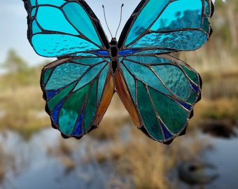 Stained glass blue butterfly 2023 | Handmade Glass design | Homemade decor gift | suncatcher butterfly | personalised gift | wall gift |