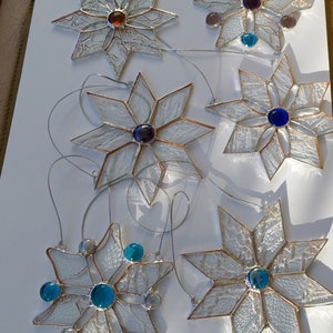 10 PIECES OF snowflakes- stars|stained glass | Christmas ornaments | personalized decor | christmas tree decor | modern stained glass 2023