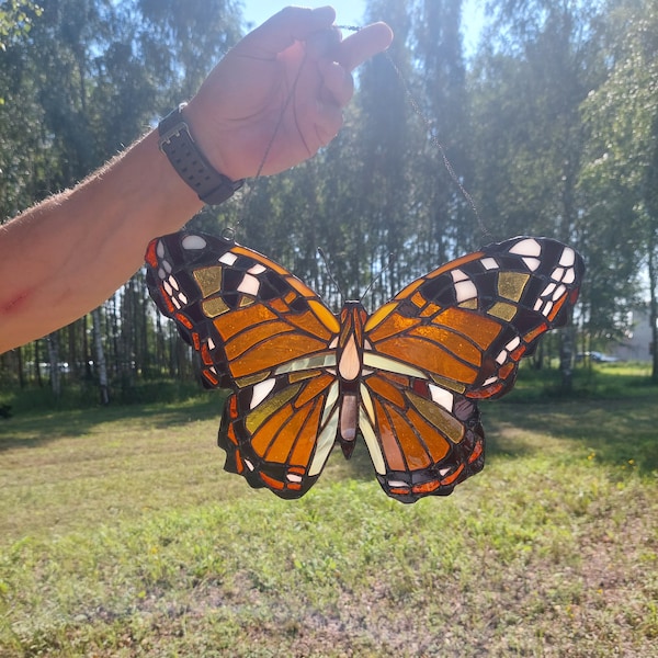 Stained Glass Orange Handmade Butterfly