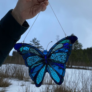 Stained Glass Blue Handmade Butterfly