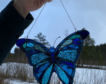 Stained Glass Blue Handmade Butterfly