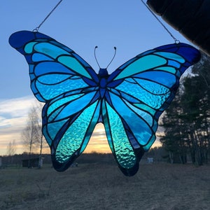 Stained glass blue butterfly 2023 | Handmade Glass design | Homemade decor gift | suncatcher butterfly | personalised gift | wall gift |