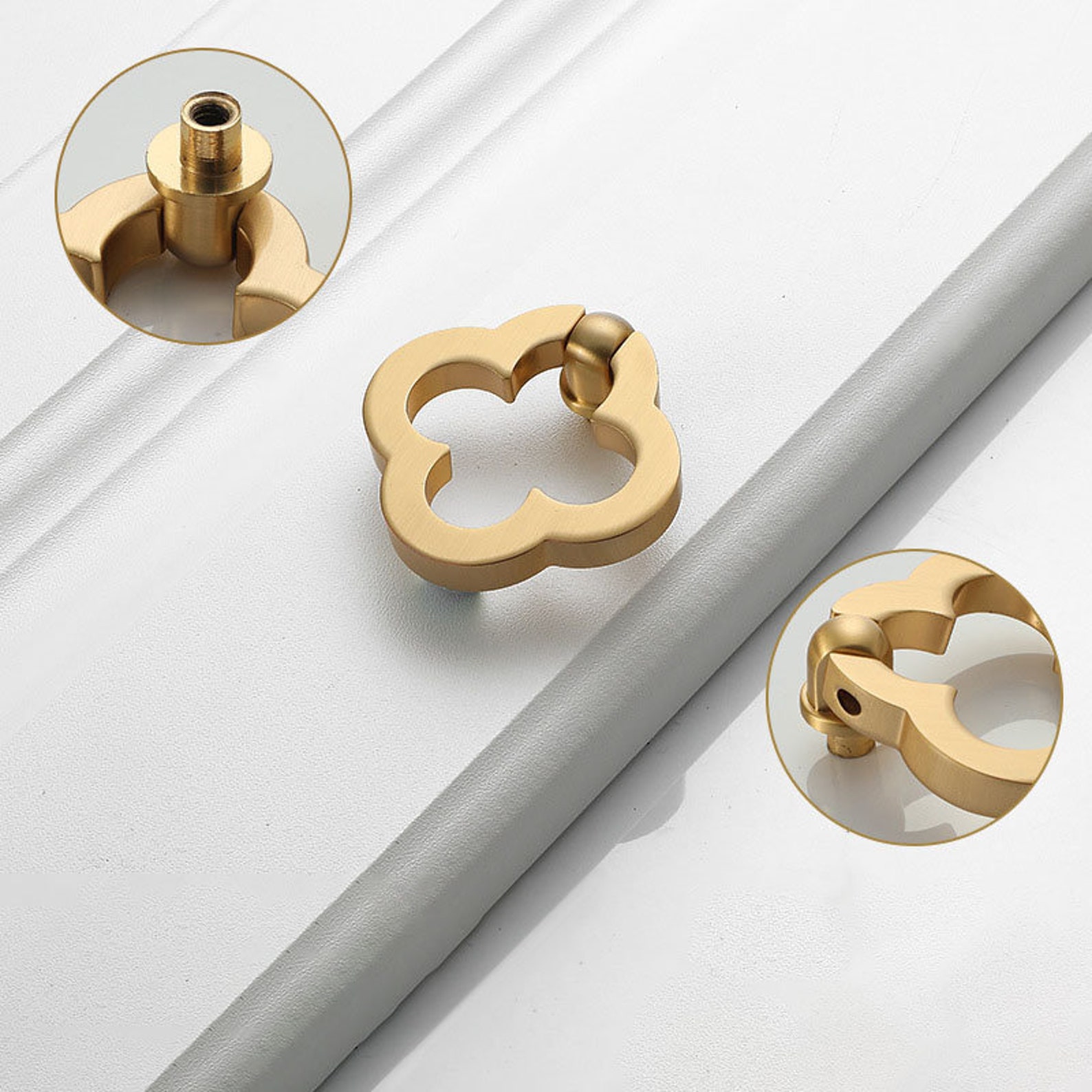 Clover Gold Ring Handle / Brass Drop Ring Pull / Kitchen Etsy