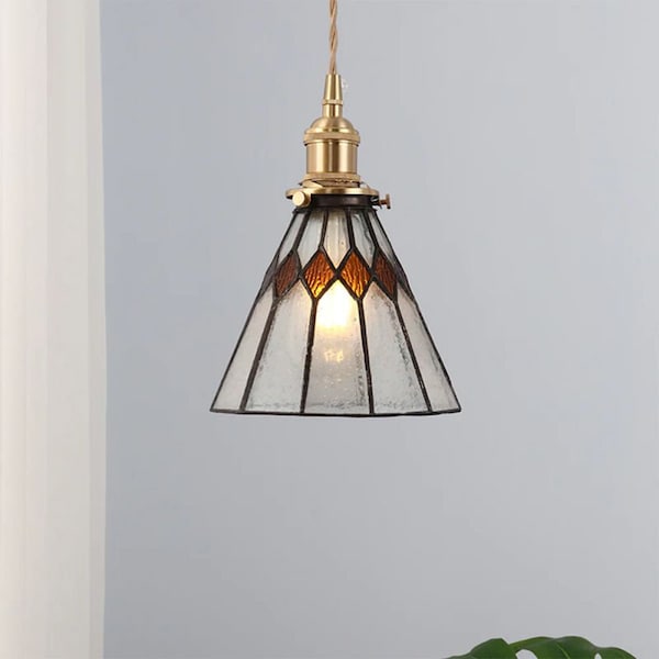 Lampe à suspension en verre Tiffany fabriquée à la main, décoration d'intérieur