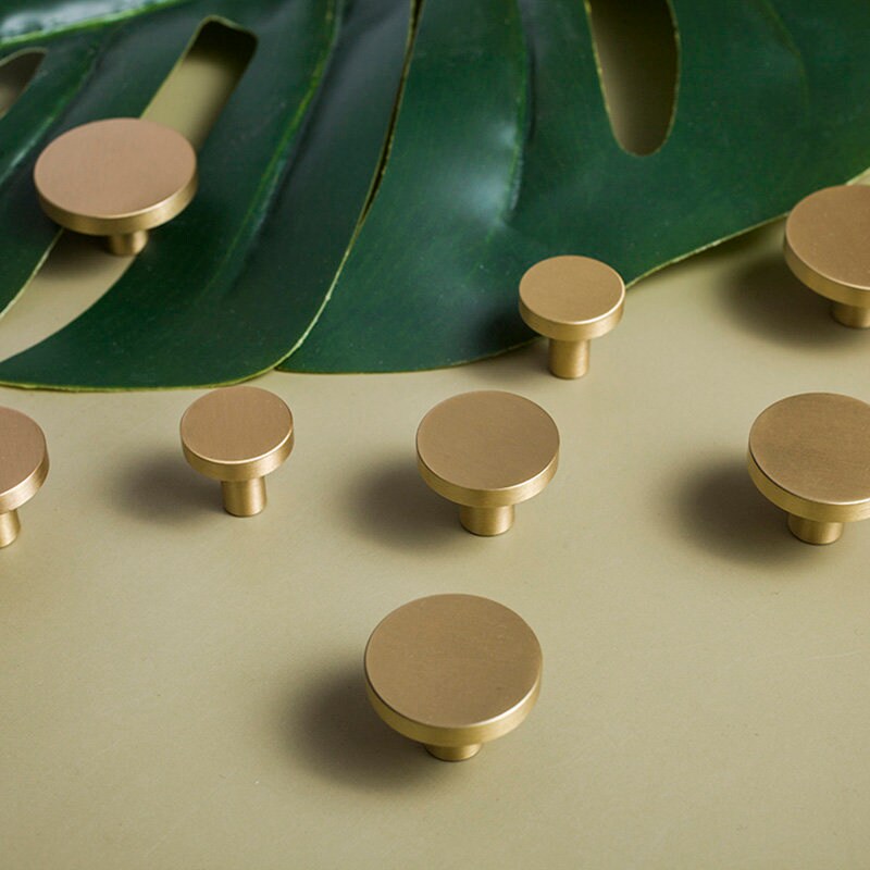Round Brass Knobs/ Modern Drawer Knobs / Gold Cupboard Etsy