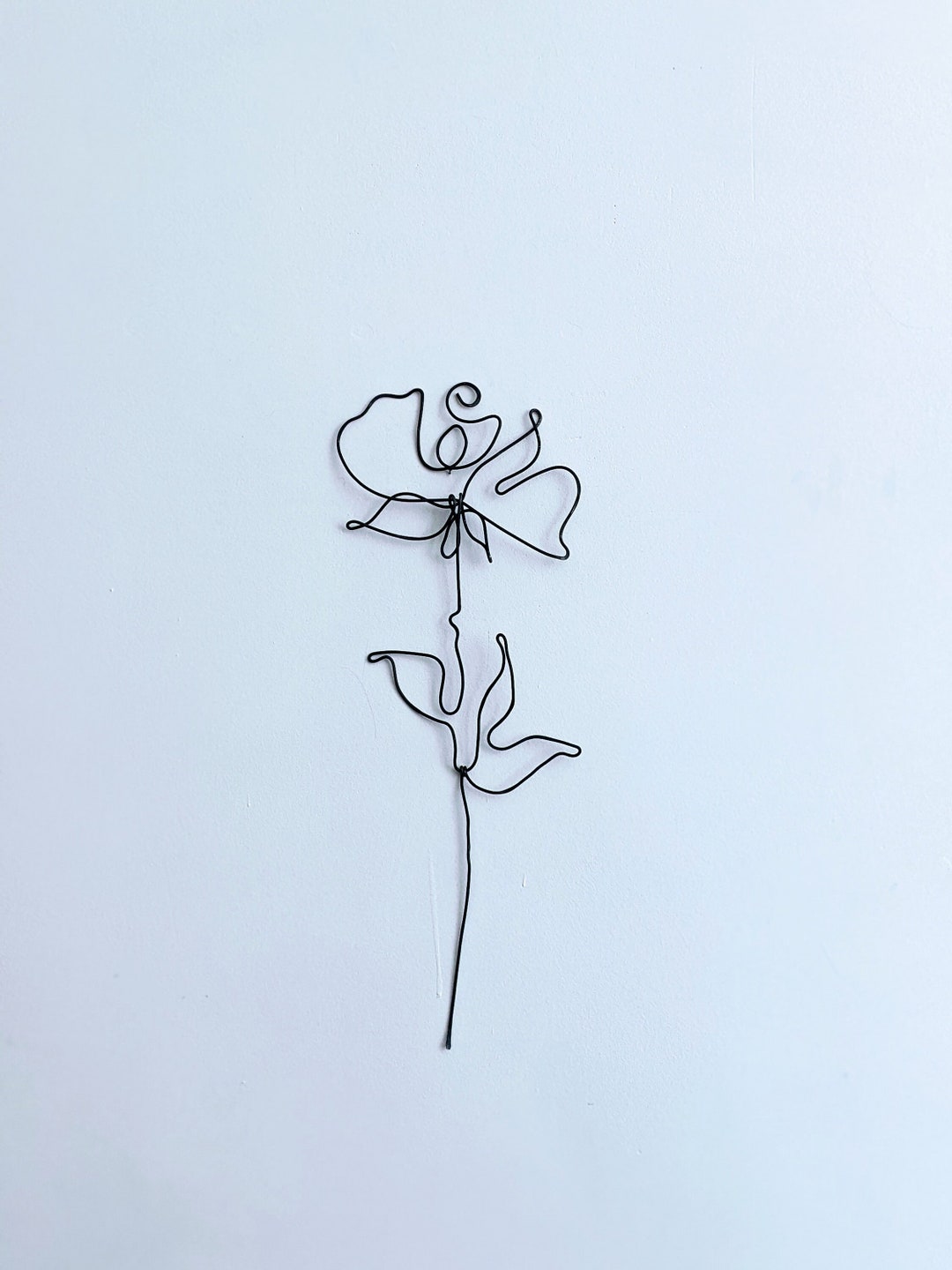 Black Wire Rose Flower. Handmade Single Line Wire Wall Art. Unique and