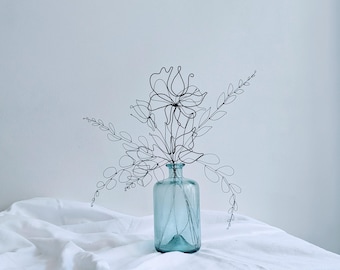 Handmade Black Wire Rose Sculpture: Minimalist Floral Wall Decor