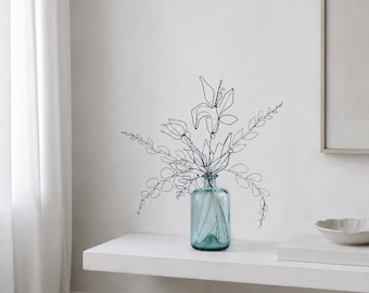 Wire Lily Flower & Stems Handcrafted Black Steel Art : Minimalist Home Accent