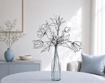Large Bouquet Of Handmade Black Metal Wire Flower Bouquet: Lily, Poppy, Tulip, Peony