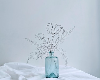 Peony Wire Bouquet. Minimalist Metal Flower Arrangement