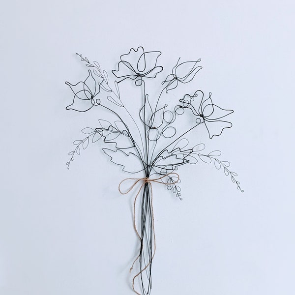 Minimalist Flowers Arrangement. Handcrafted Bouquet for Walls, Vases Home&Office Decor and Gifts. Steel Wire Flowers. Eternal Metal Bouquet.