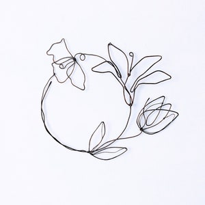 Minimalist Wire Flower Wreath. Handmade Metal Wall Art