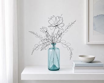 Minimalist Wire Bouquet. Handcrafted Black Wire Flower Wall Decor