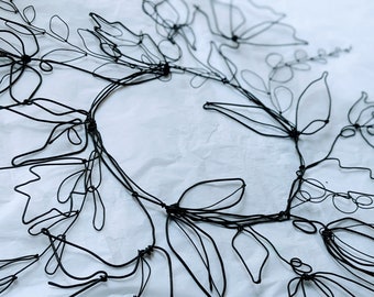 Rich Handmade Wire Flower Wreath with Birds for Door, Porch and Interior Decor. Blossoming Nature Beauty. Forever in Bloom.