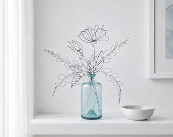 Small Poppy Wire Flower Arrangement. Handmade Metal Vase & Wall Decor