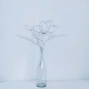 Peony Flower And Few Grasses Bouquet. Contemporary Wire Flower Art. Home Decoration set Of Peony and 3 Grass Stalks for Walls & Vases.