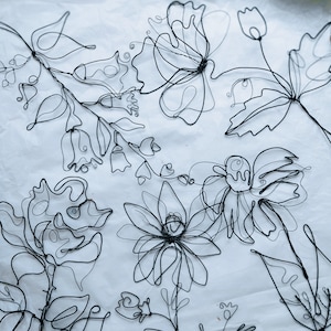 Wire Flower Wall Art. Handcrafted Metal Art For Interior Decor And Gifts. Eternal Metal Flowers 16" High. Custom Wire Birth Flowers.