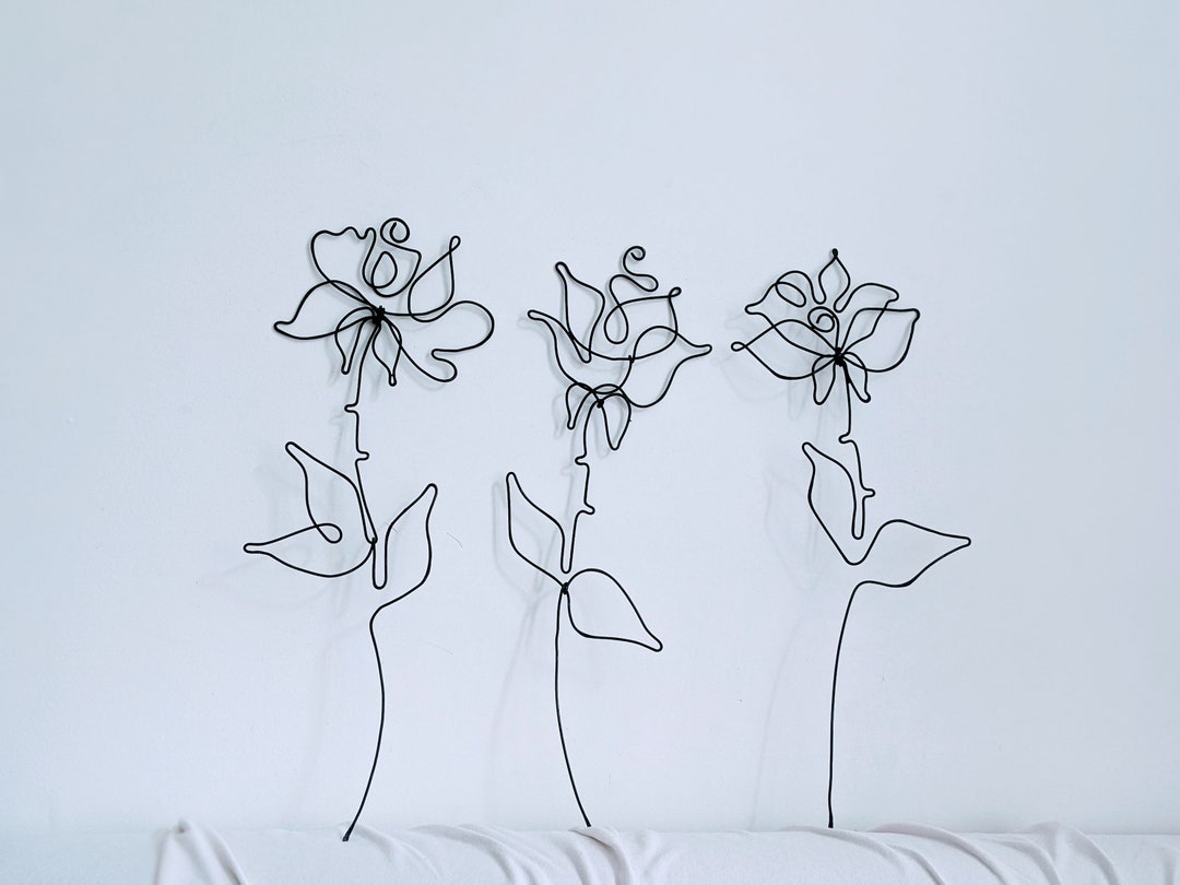 Black Steel Wire Roses Wall Decor: Handmade Minimalist Art, Set of 3 - Etsy