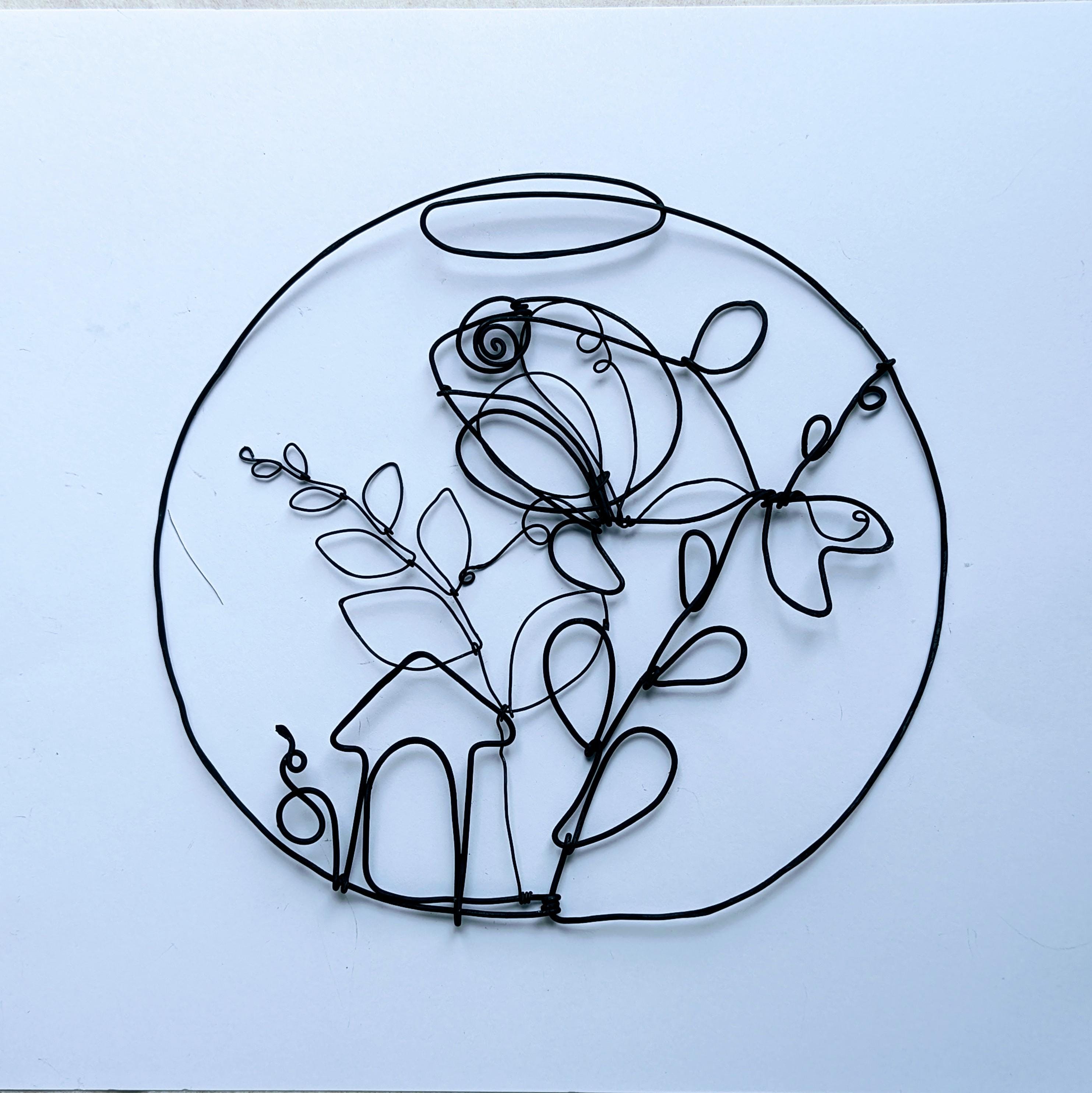 Small Fish Wire Wall Sculpture. Handmade And Unique Wire Picture For Home And Office Decorations.