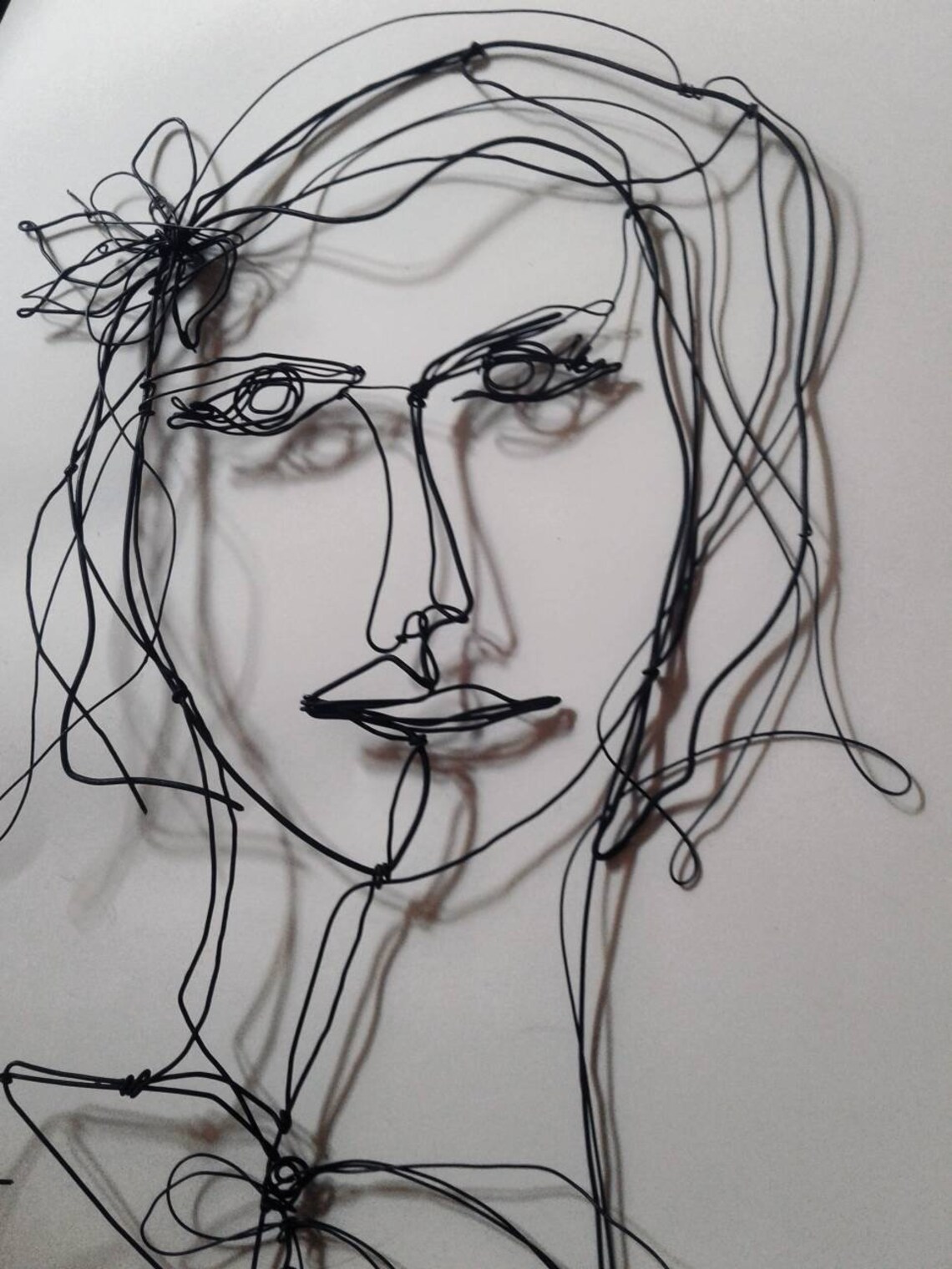 Woman portrait in wire. Wire wall decor. 37x29cm. Black iron Etsy