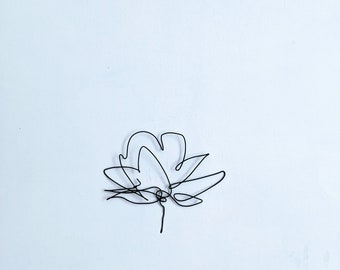 Lotus Flower. Minimalist Single Line Wire Flower Wall Art. Handcrafted from Durable Steel Wire.