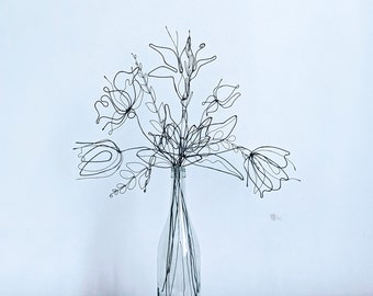 Large Bouquet. Elegant Handmade Wire Flowers for Wall and Vase Decor. Eternal Flowers For Vases & Walls. Shabby Chic Gift Wire Art..