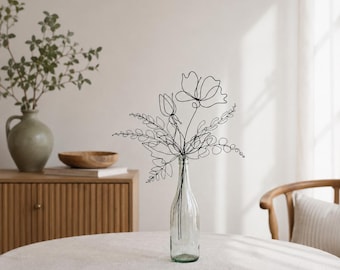 Wire Flower Bouquet: Minimalist Black Metal Stalks, Handmade Home Decor