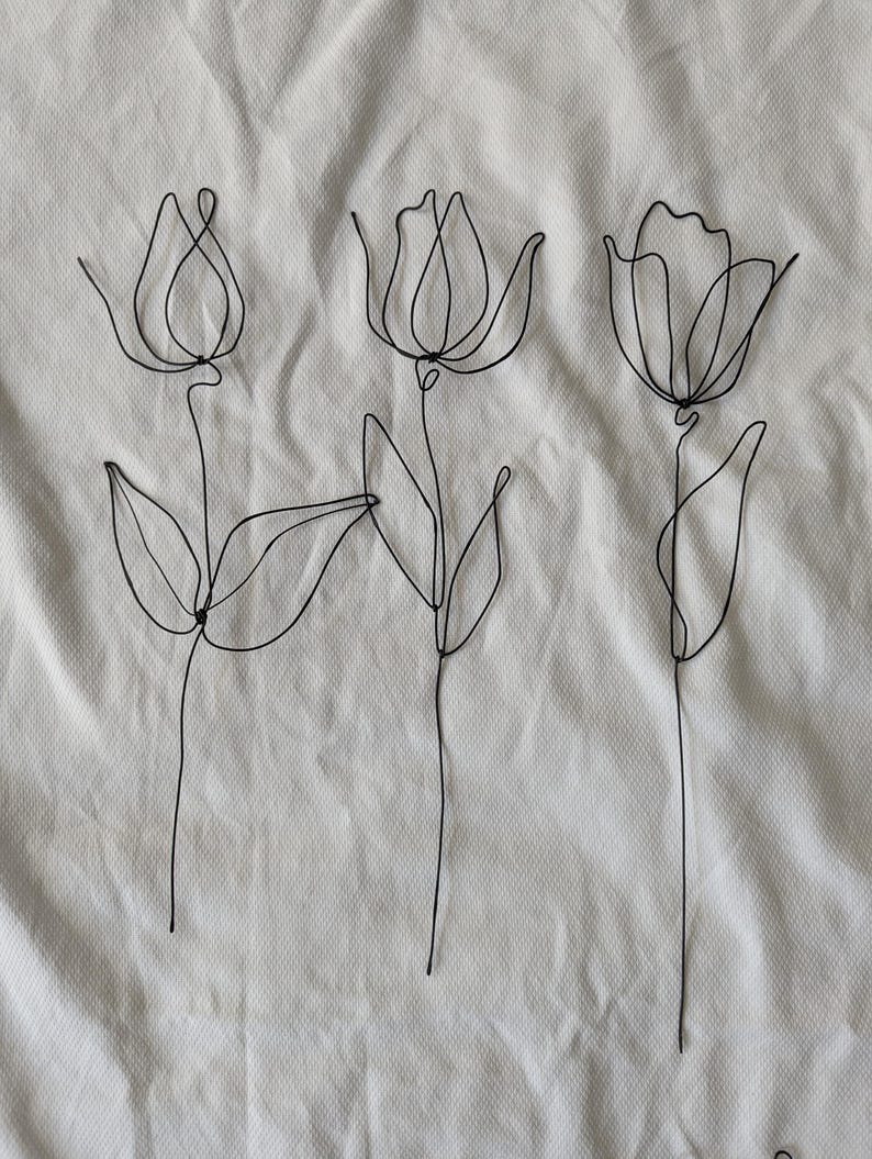 Tulips Wire Bouquet For Small Vase. Wall Sculpture. Minimalist Metal Flower Art image 4